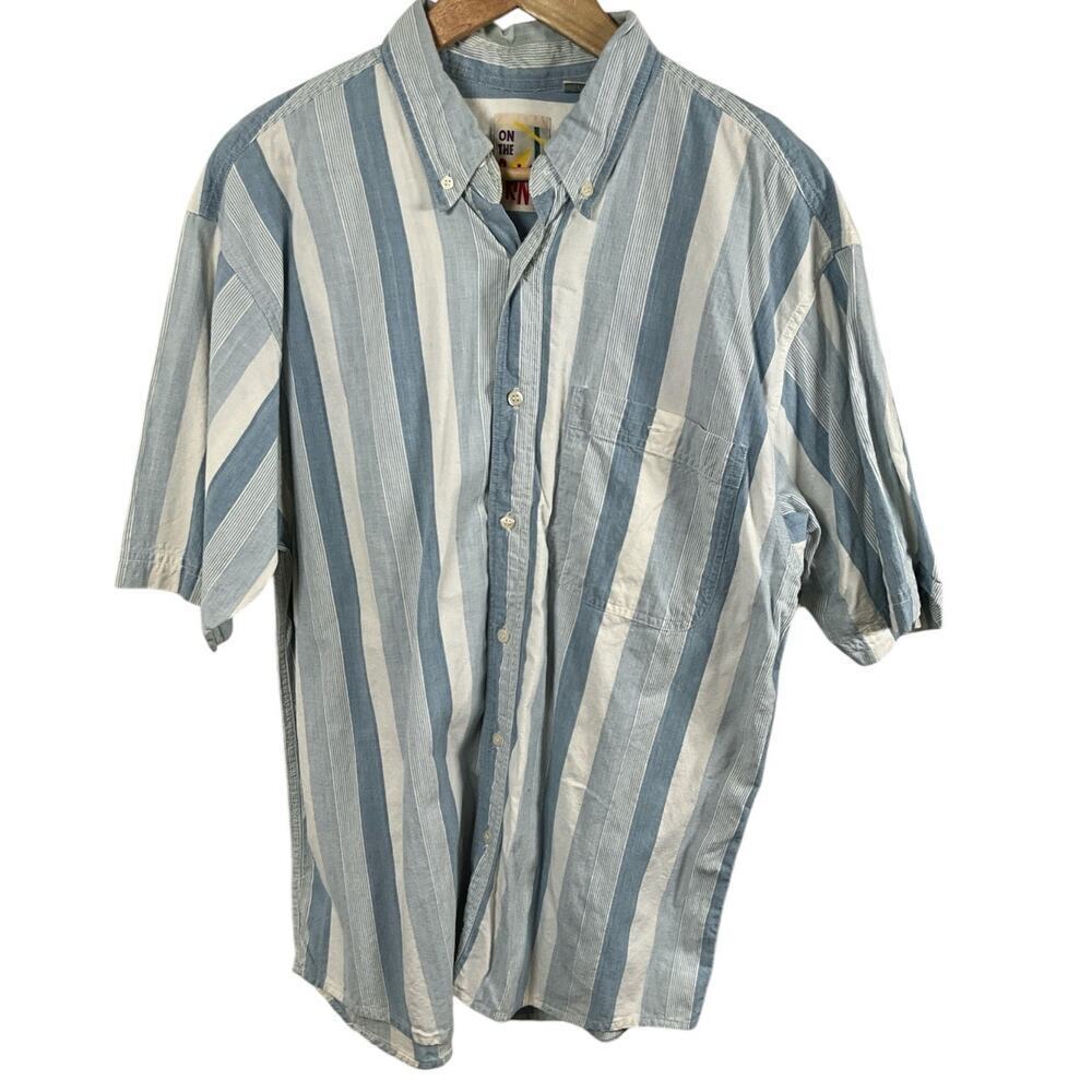 Vintage On The Brink Short Sleeve Button Down Men's Shirt Medium 100% Cotton